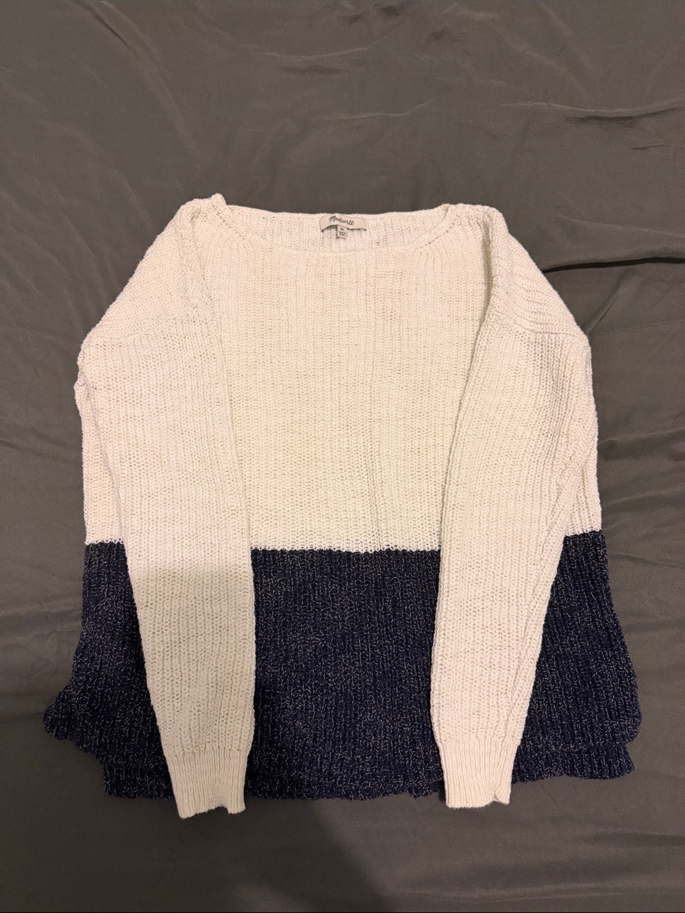 Madewell Two-Tone Crewneck Sweater in White and Navy